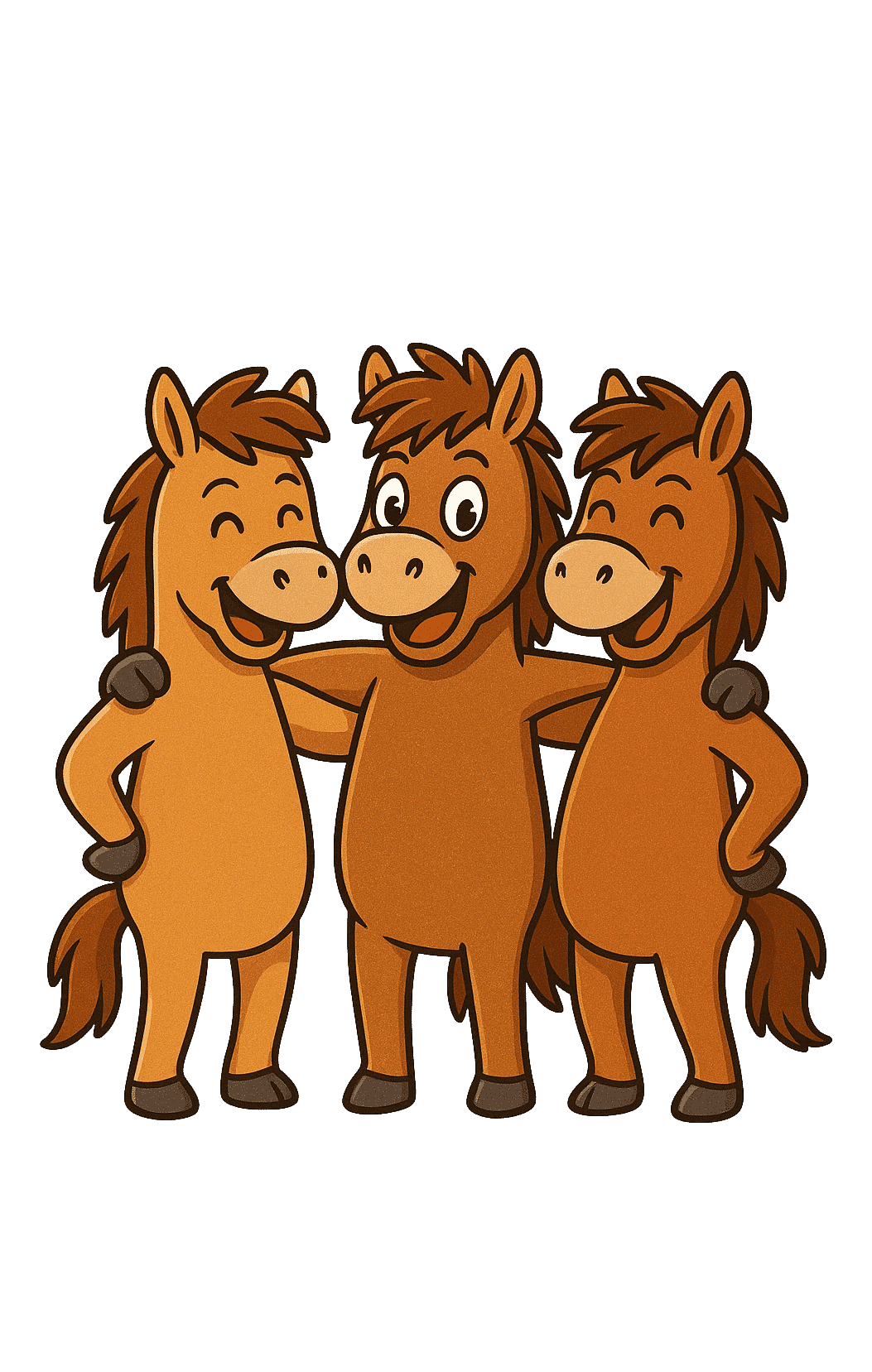 Trois mascottes du Dada Alcoolique souriantes et rassemblées, représentant l’esprit festif du jeu.